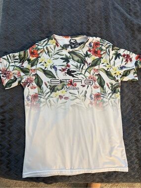 Etro Milano Men's White Floral Print Crew Neck T-Shirt